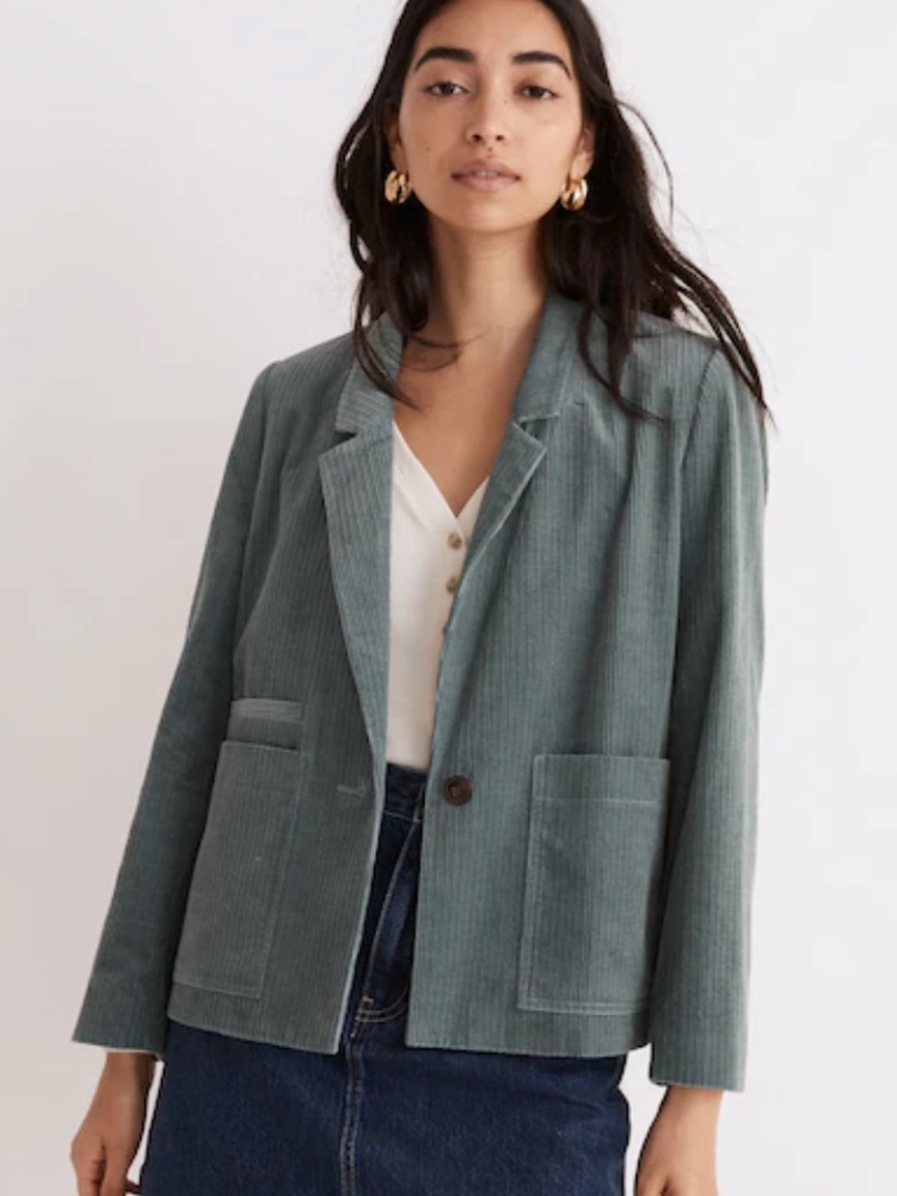 Madewell Corduroy Crop Dorset Teal Blazer